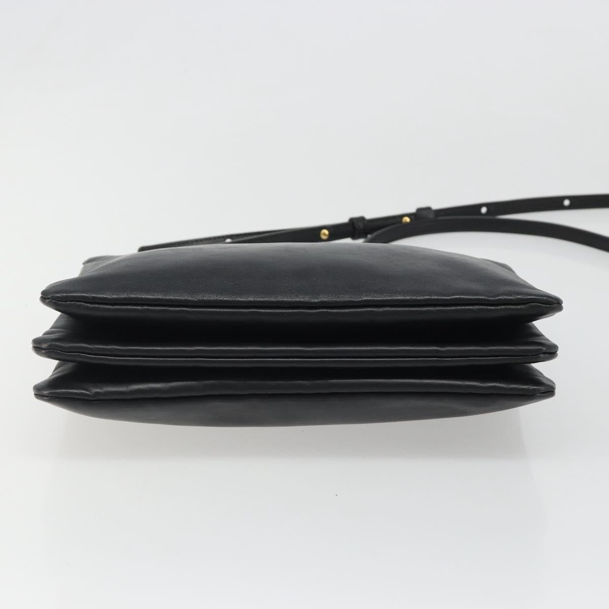 CELINE Trio Shoulder Bag Leather Black Gold Auth mr2544V