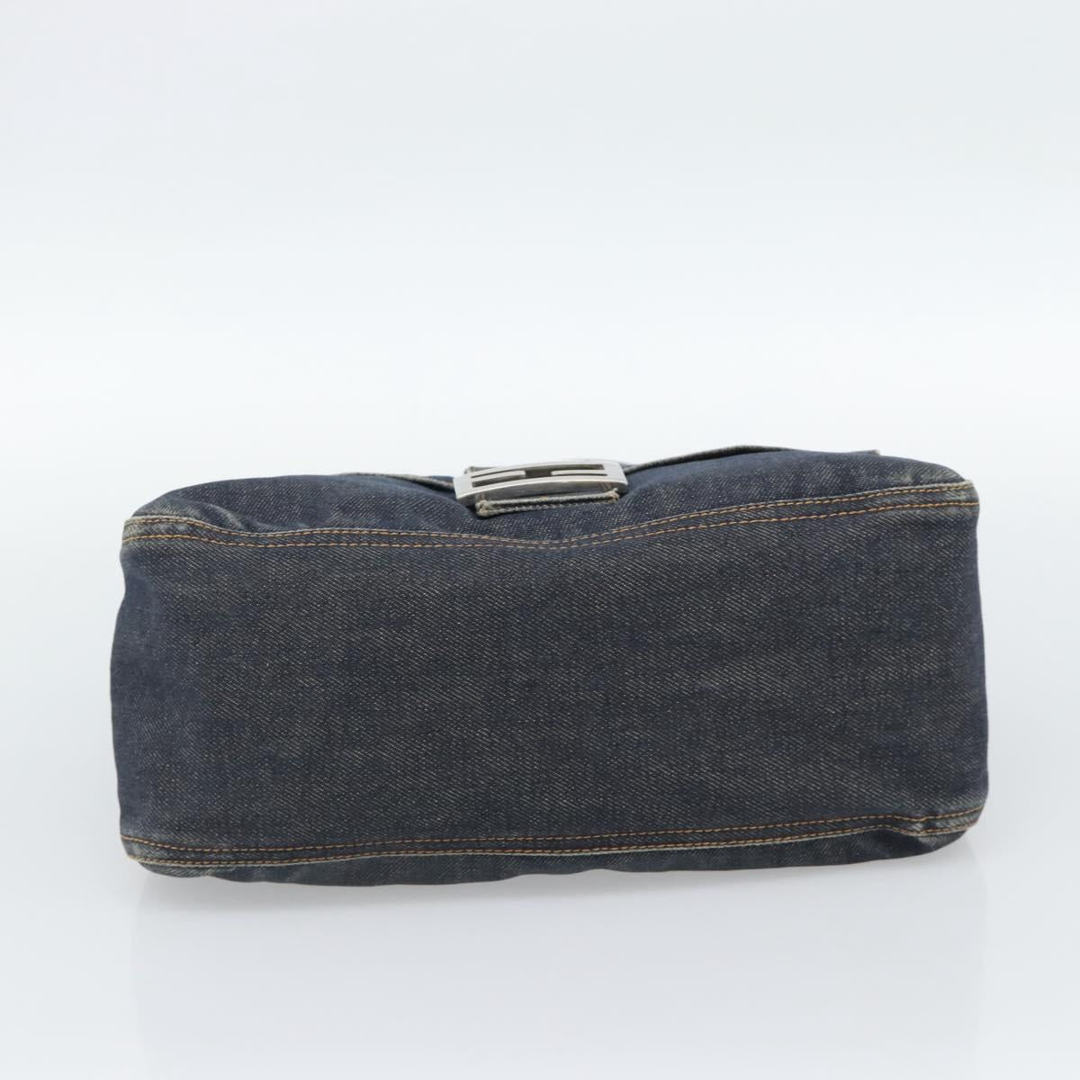 FENDI Mamma Baguette Shoulder Bag Denim Blue Silver Auth mr2547V