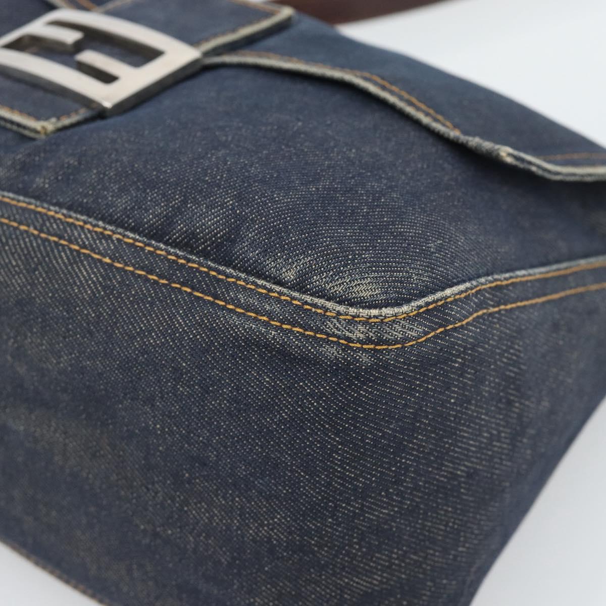 FENDI Mamma Baguette Shoulder Bag Denim Blue Silver Auth mr2547V