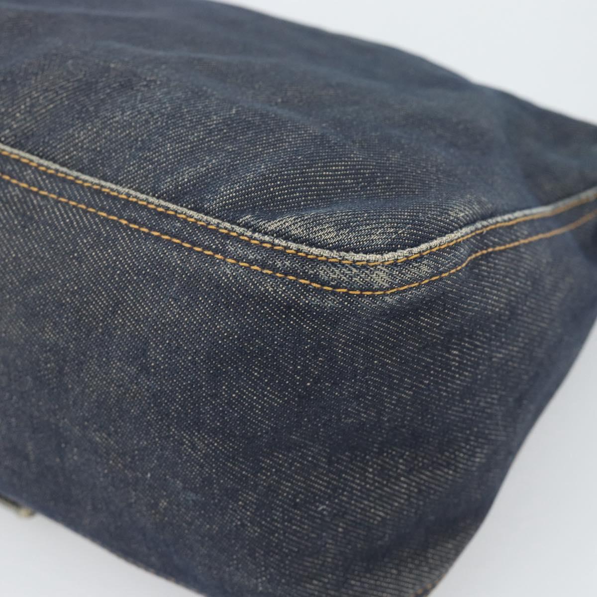 FENDI Mamma Baguette Shoulder Bag Denim Blue Silver Auth mr2547V