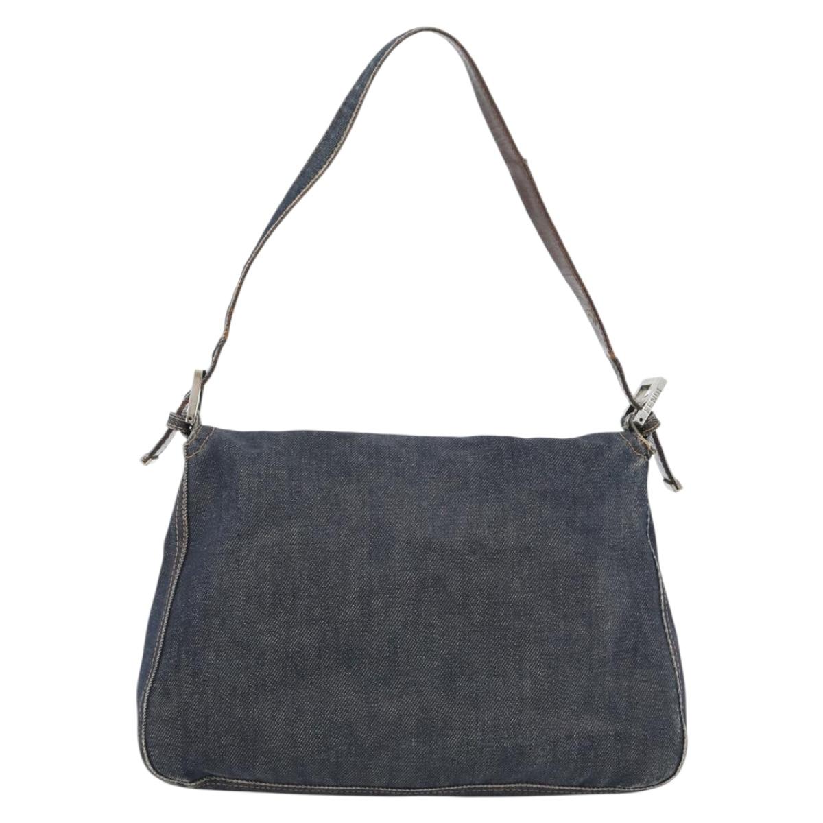 FENDI Mamma Baguette Shoulder Bag Denim Blue Silver Auth mr2547V