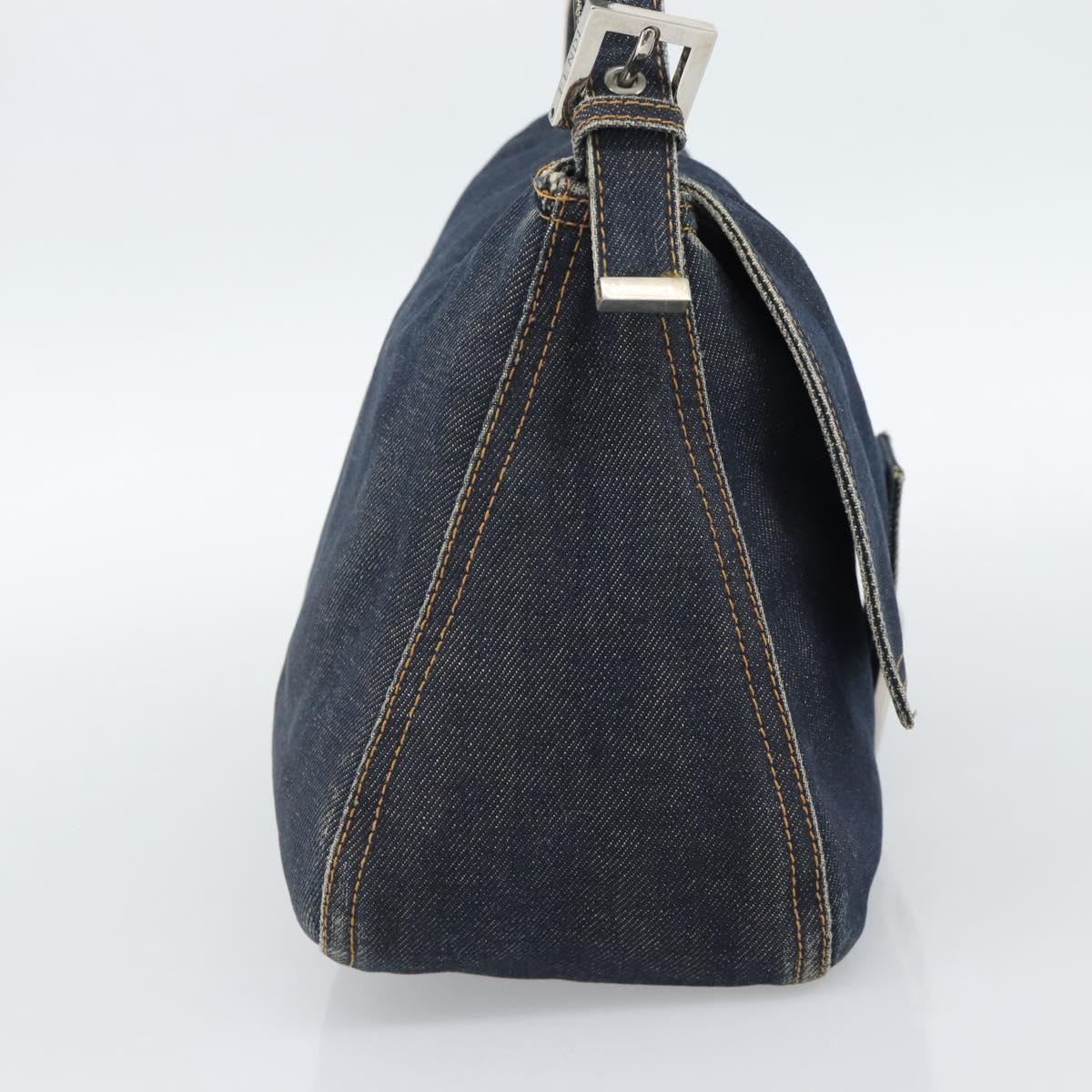 FENDI Mamma Baguette Shoulder Bag Denim Blue Silver Auth mr2547V