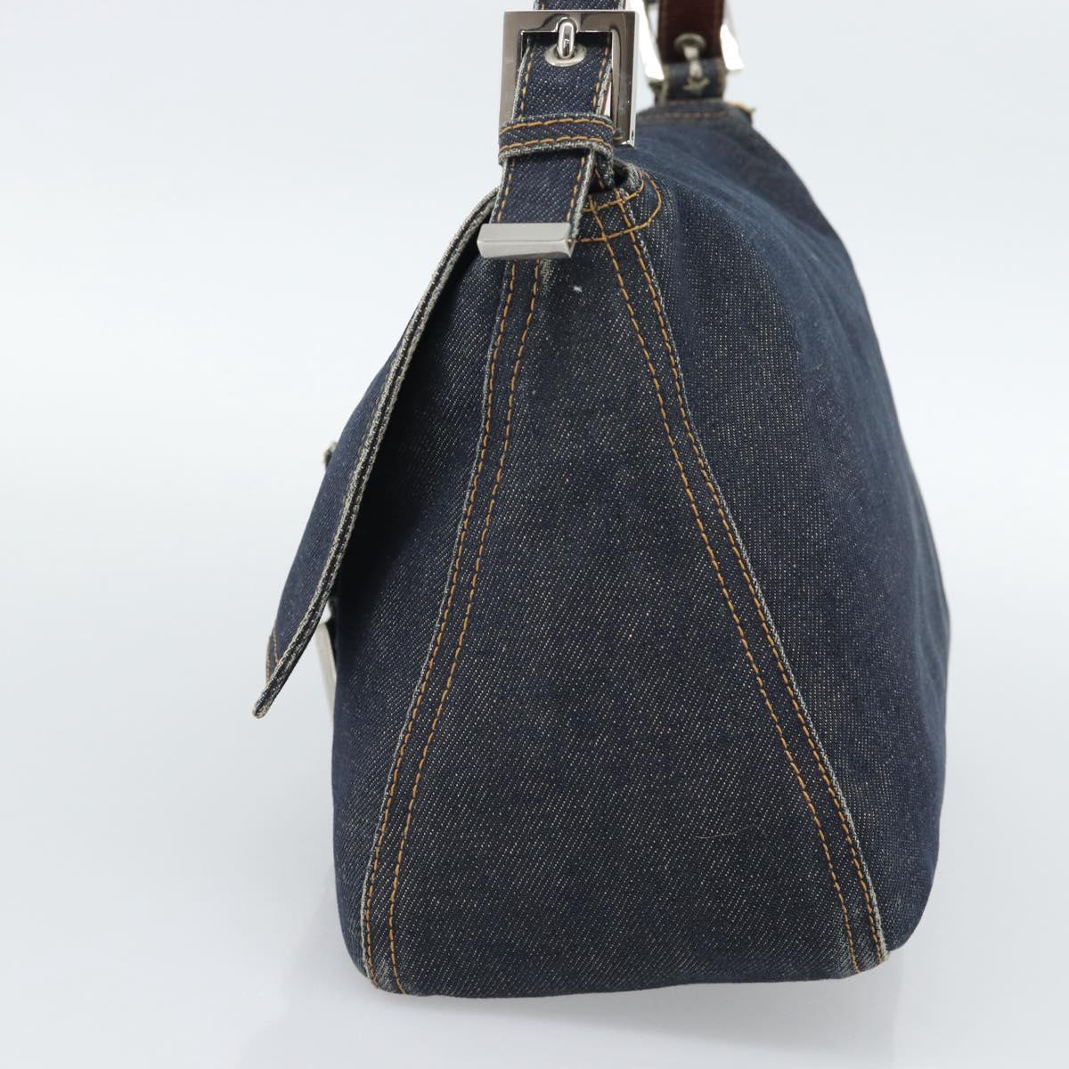 FENDI Mamma Baguette Shoulder Bag Denim Blue Silver Auth mr2547V