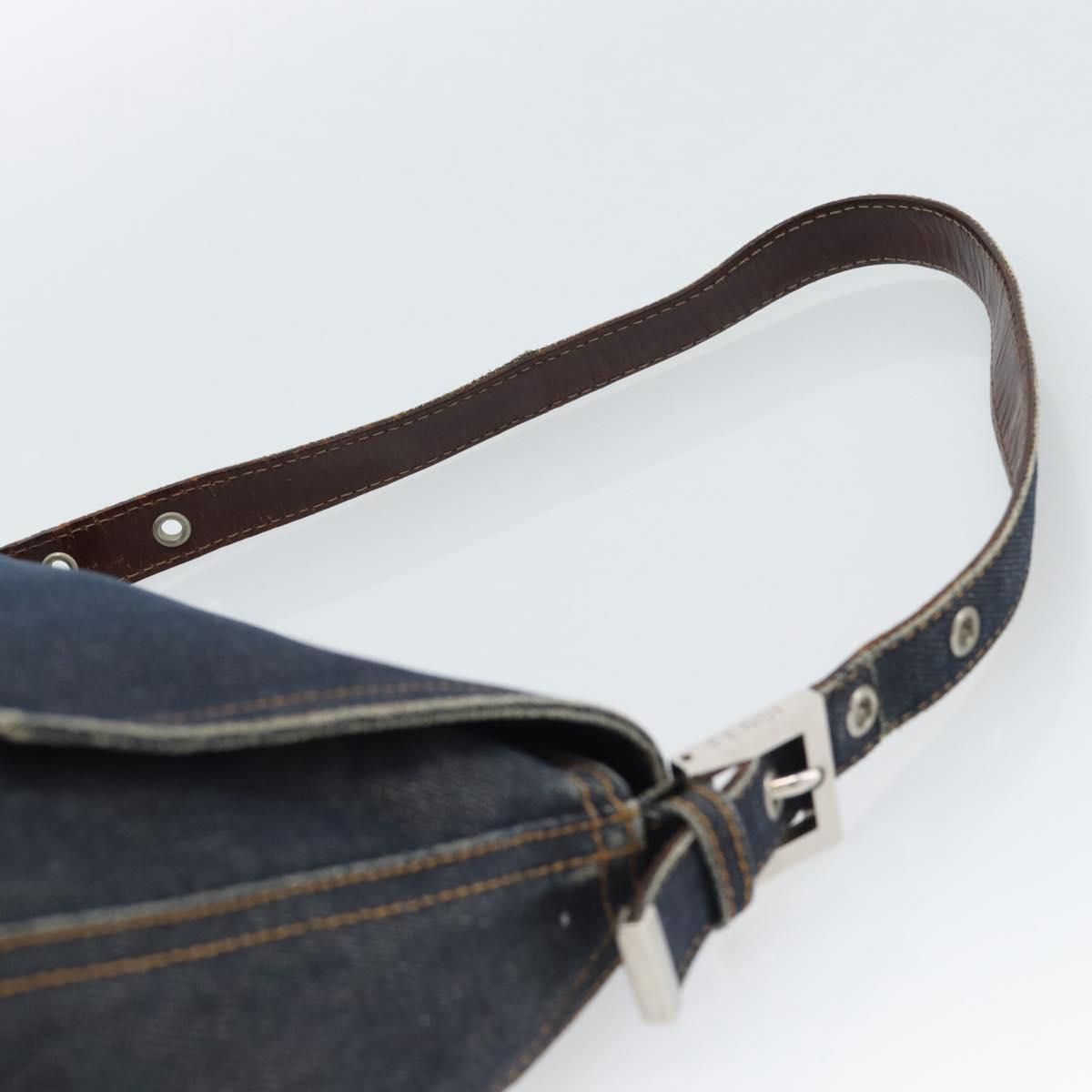 FENDI Mamma Baguette Shoulder Bag Denim Blue Silver Auth mr2547V