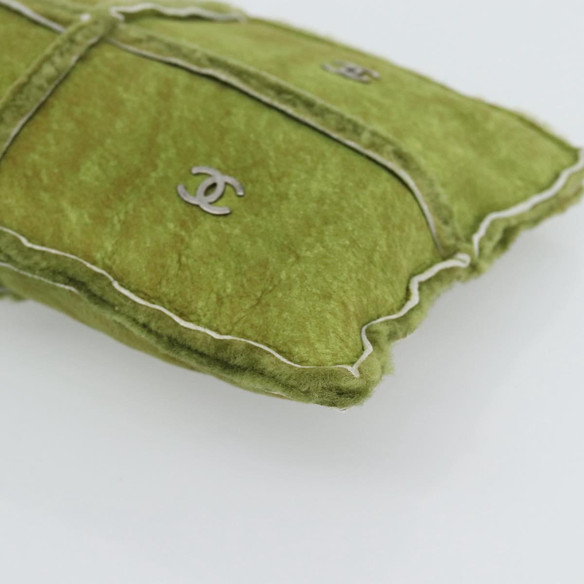 CHANEL Clutch Bag Mouton Green Silver CC Auth mr2548A