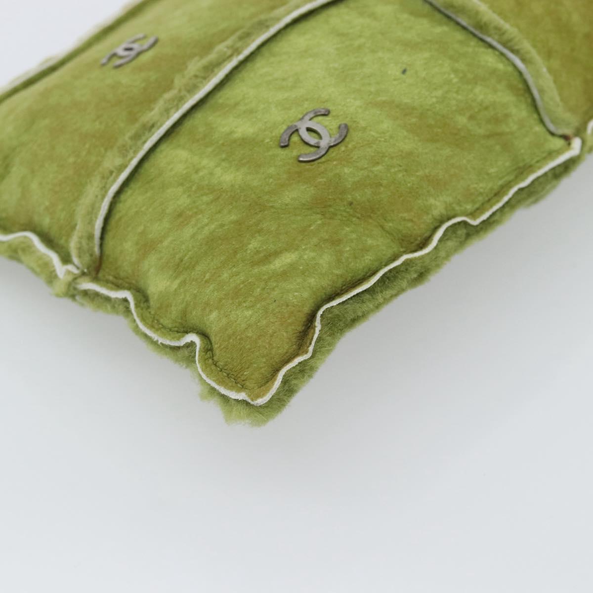CHANEL Clutch Bag Mouton Green Silver CC Auth mr2548A