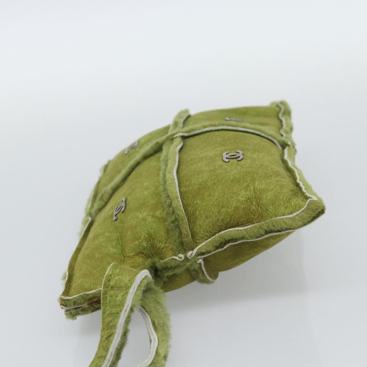 CHANEL Clutch Bag Mouton Green Silver CC Auth mr2548A