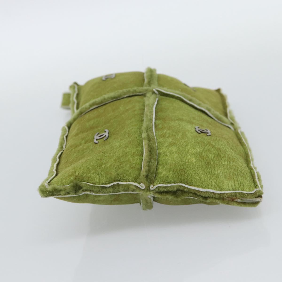 CHANEL Clutch Bag Mouton Green Silver CC Auth mr2548A