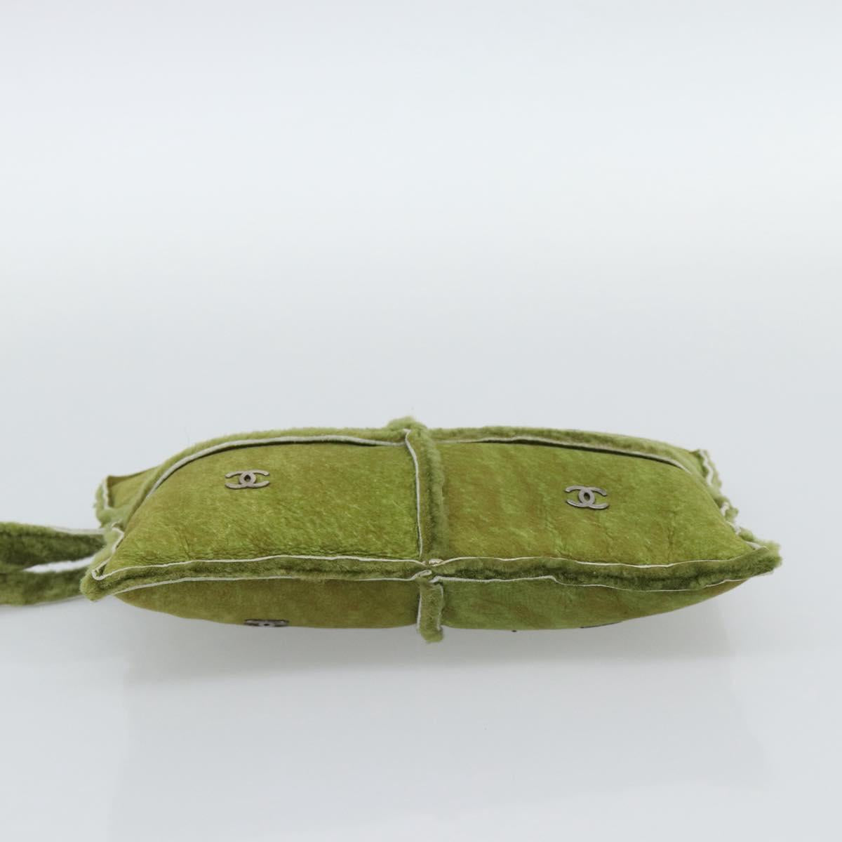 CHANEL Clutch Bag Mouton Green Silver CC Auth mr2548A