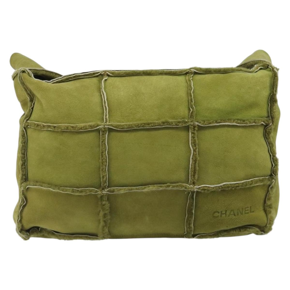 CHANEL Shoulder Bag Mouton Green Silver CC Auth mr2549V