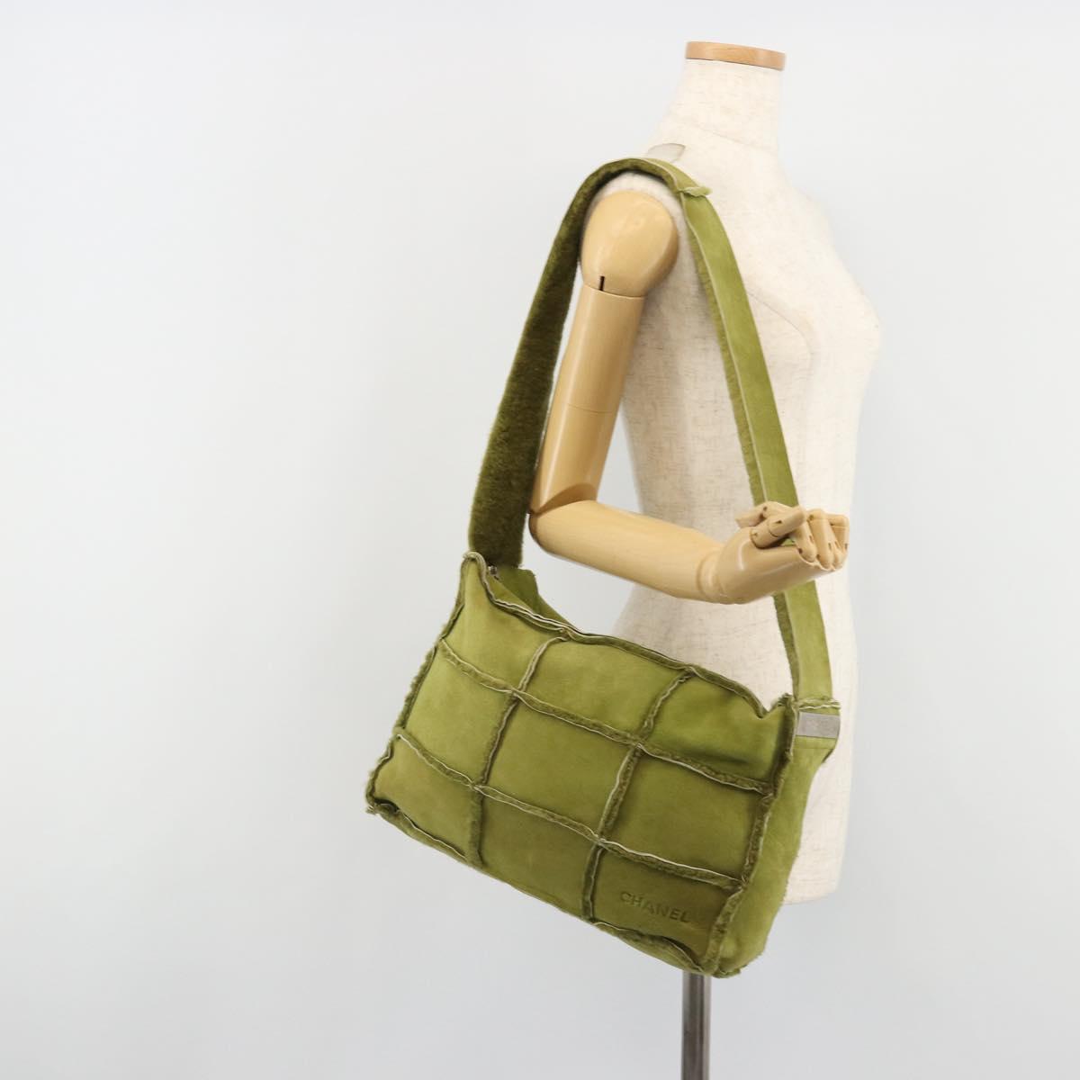 CHANEL Shoulder Bag Mouton Green Silver CC Auth mr2549V