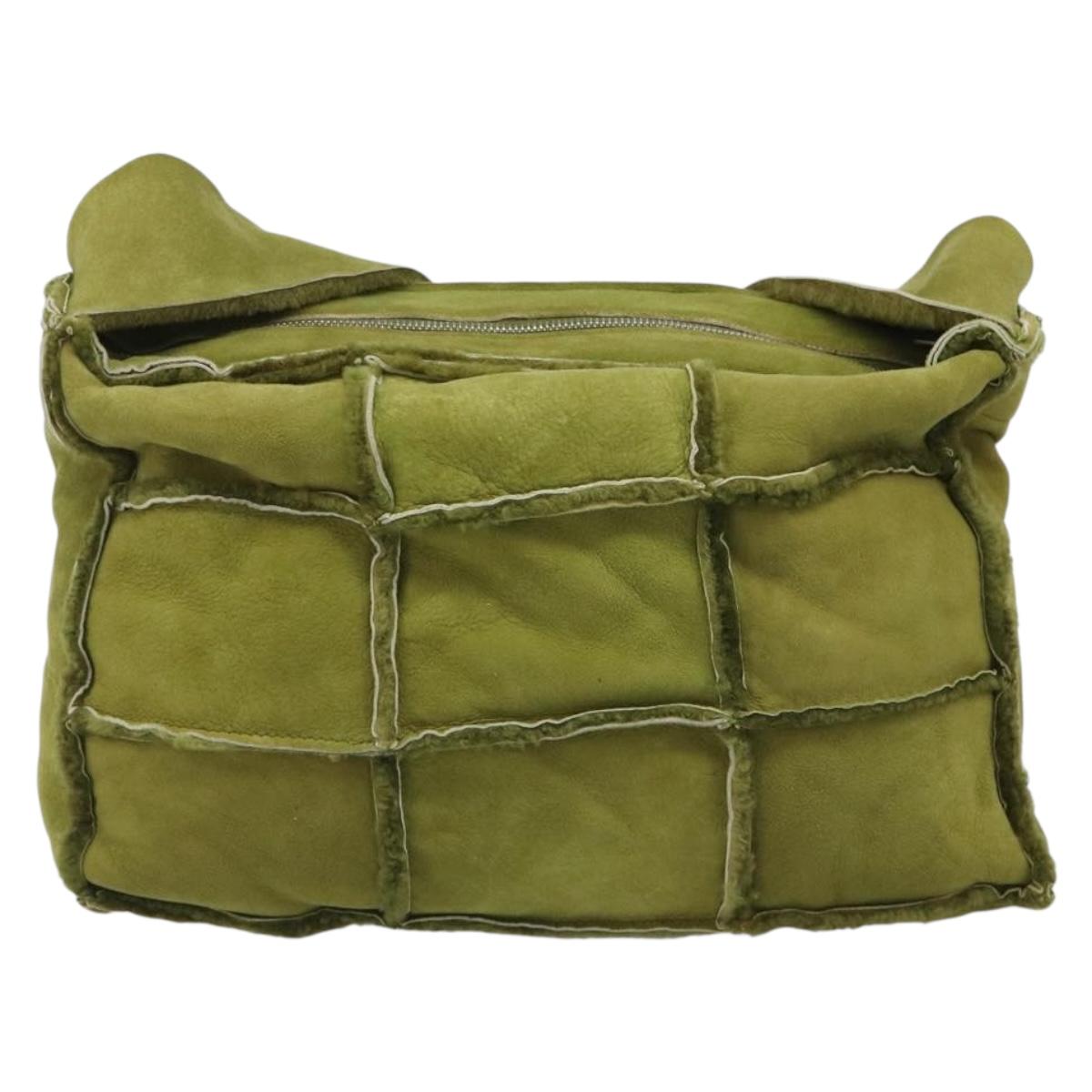 CHANEL Shoulder Bag Mouton Green Silver CC Auth mr2549V