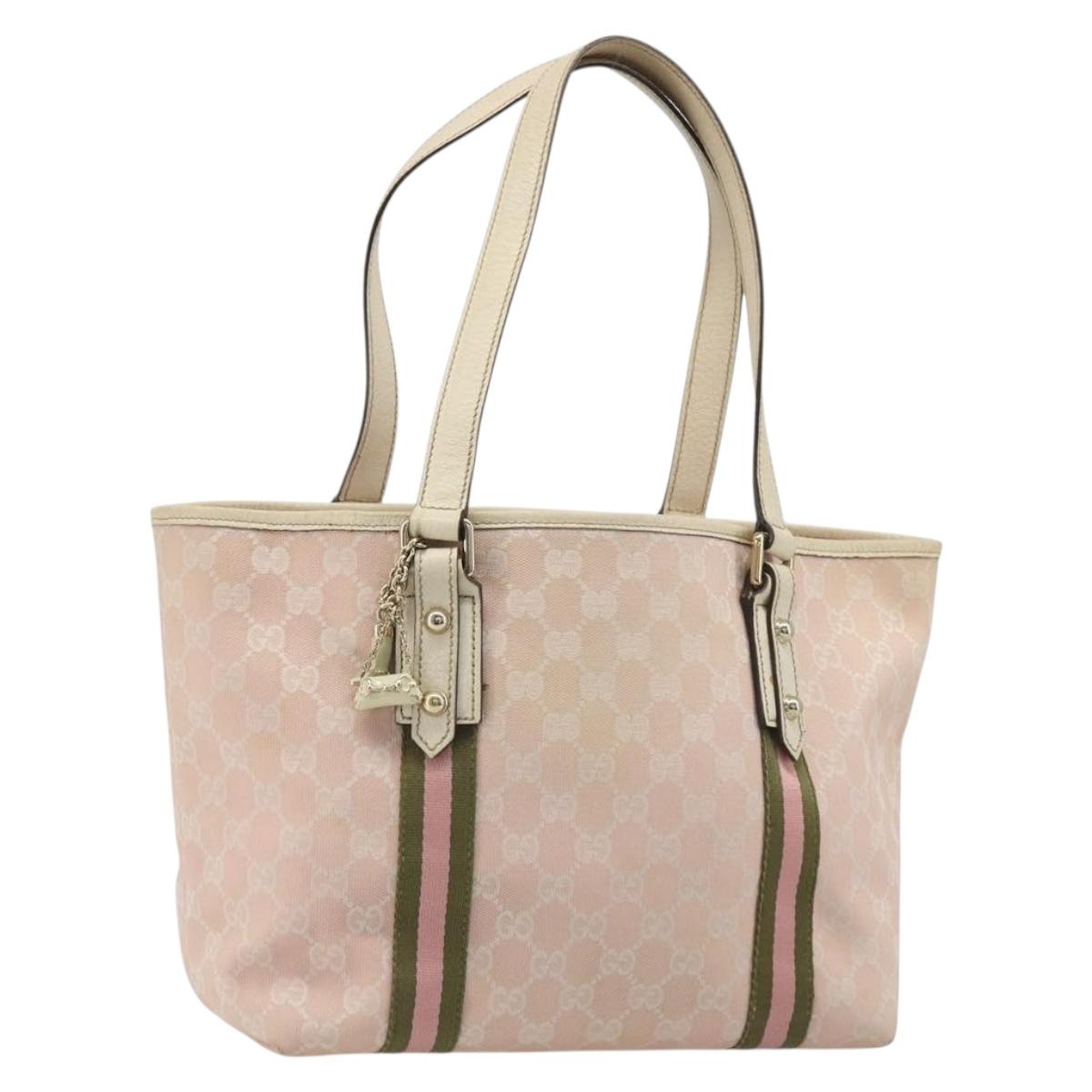 GUCCI GG Canvas Sherry Line Tote Bag Pink Gold 137396 Auth mr2550A