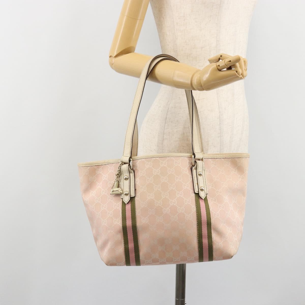 GUCCI GG Canvas Sherry Line Tote Bag Pink Gold 137396 Auth mr2550A