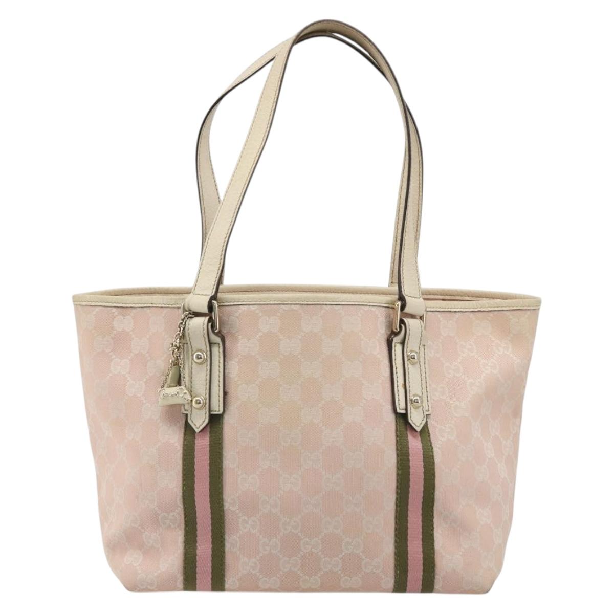GUCCI GG Canvas Sherry Line Tote Bag Pink Gold 137396 Auth mr2550A