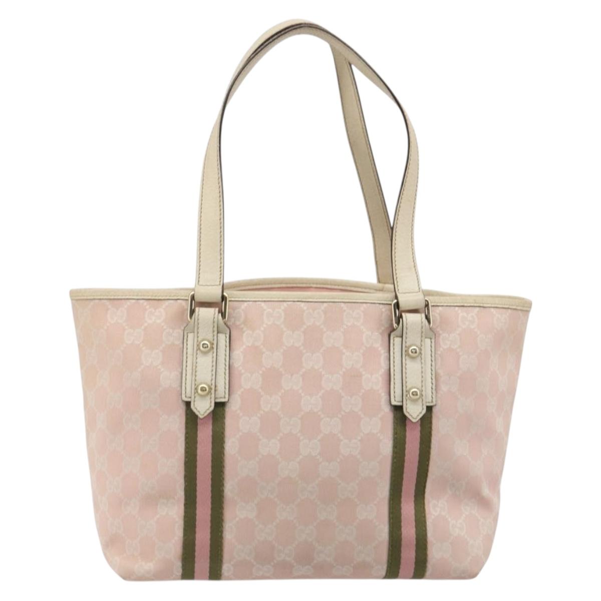 GUCCI GG Canvas Sherry Line Tote Bag Pink Gold 137396 Auth mr2550A