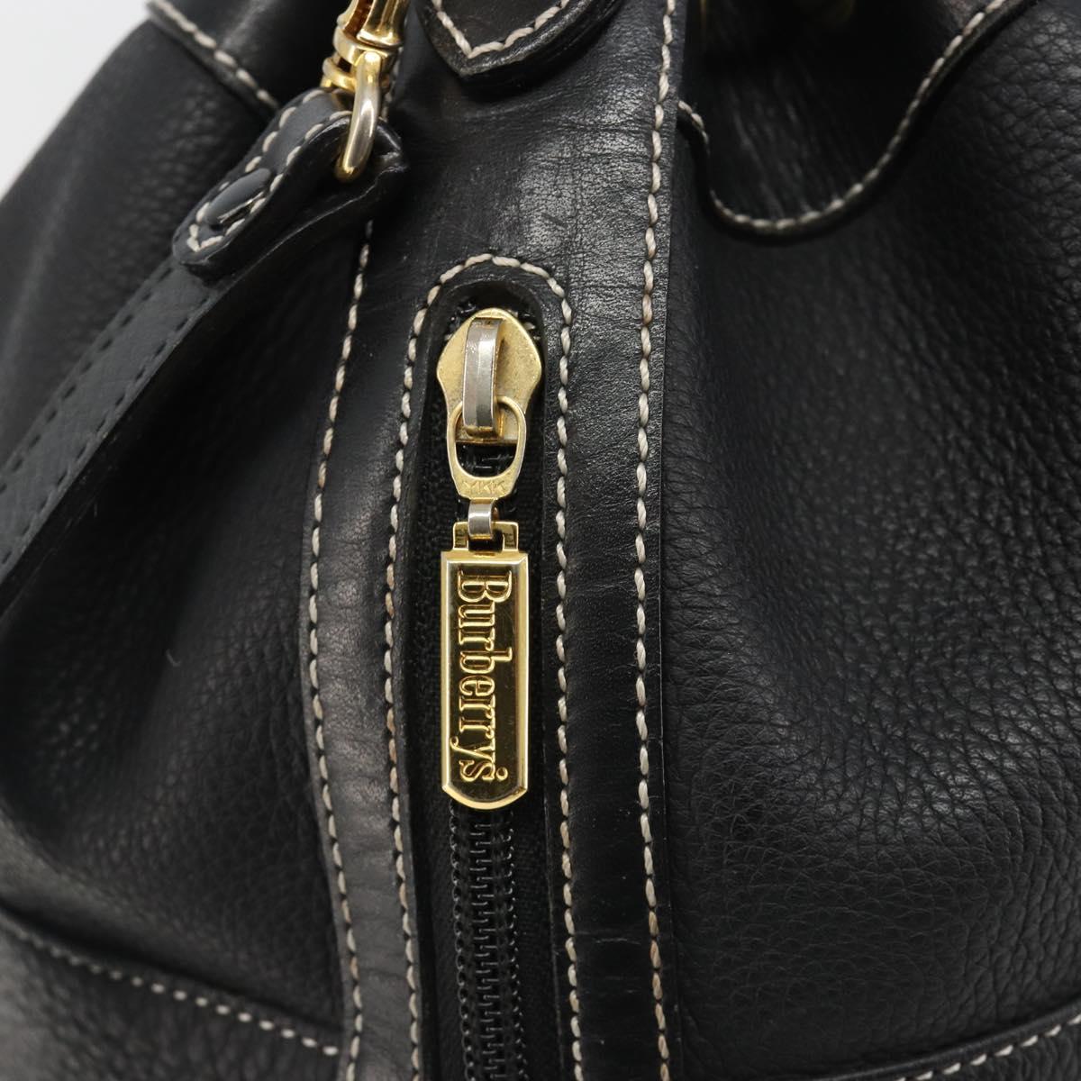 Burberrys Nova Check Shoulder Bag Leather 2way Black Gold Auth mr2552A