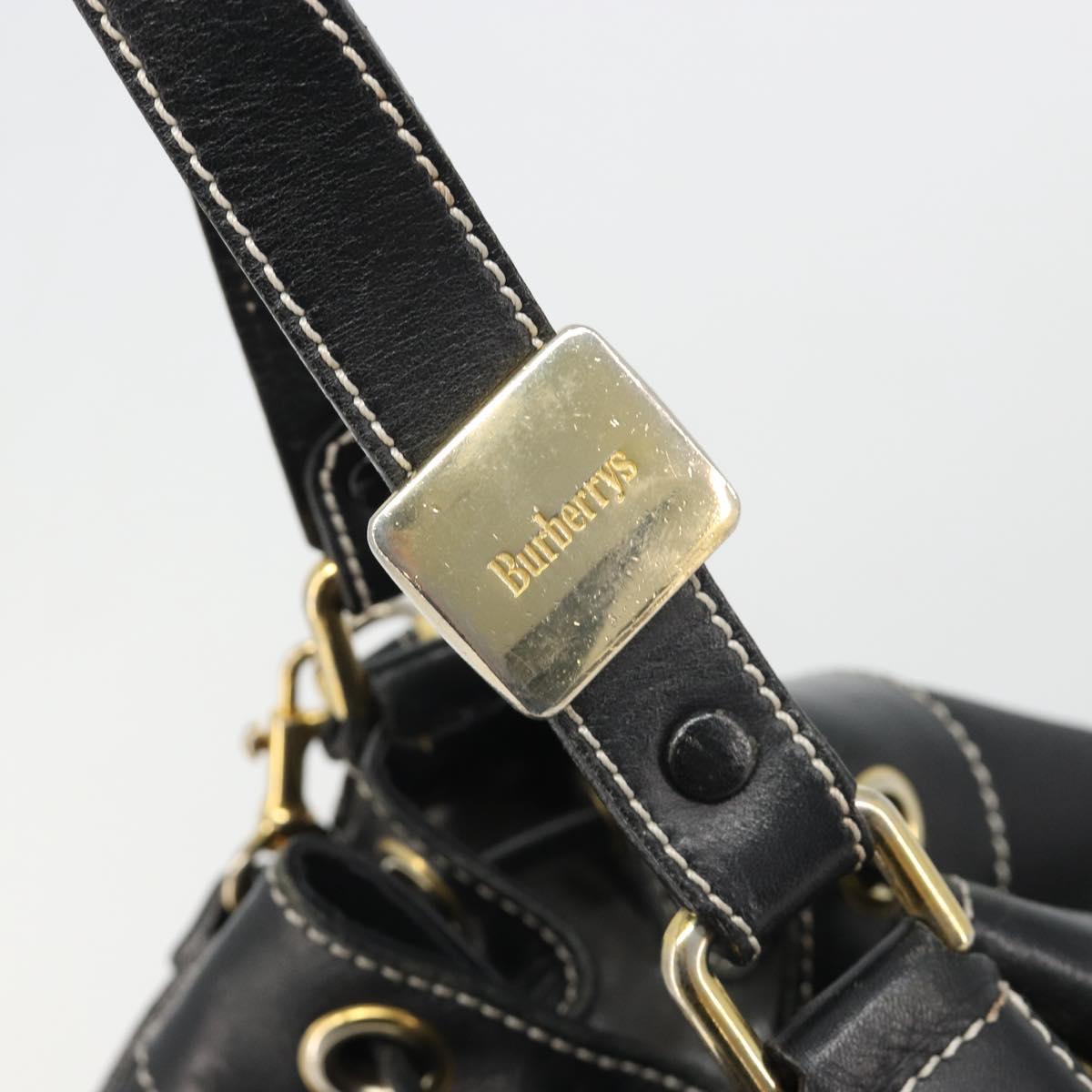 Burberrys Nova Check Shoulder Bag Leather 2way Black Gold Auth mr2552A