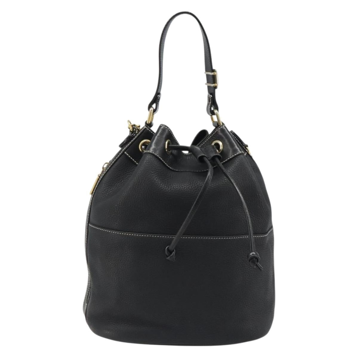 Burberrys Nova Check Shoulder Bag Leather 2way Black Gold Auth mr2552A