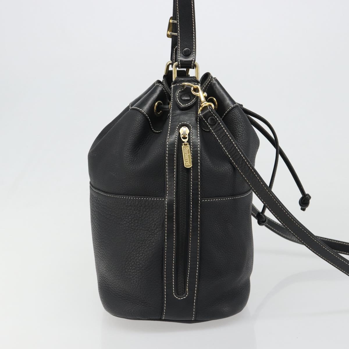 Burberrys Nova Check Shoulder Bag Leather 2way Black Gold Auth mr2552A