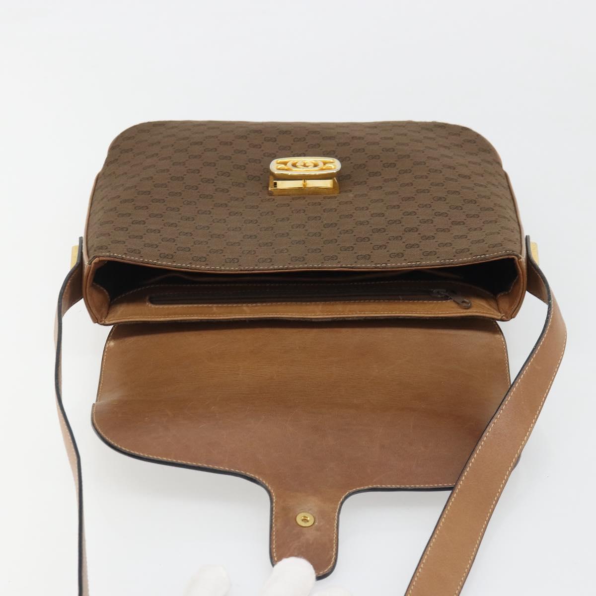 GUCCI Micro GG Supreme Shoulder Bag PVC Brown Gold Auth mr2554A