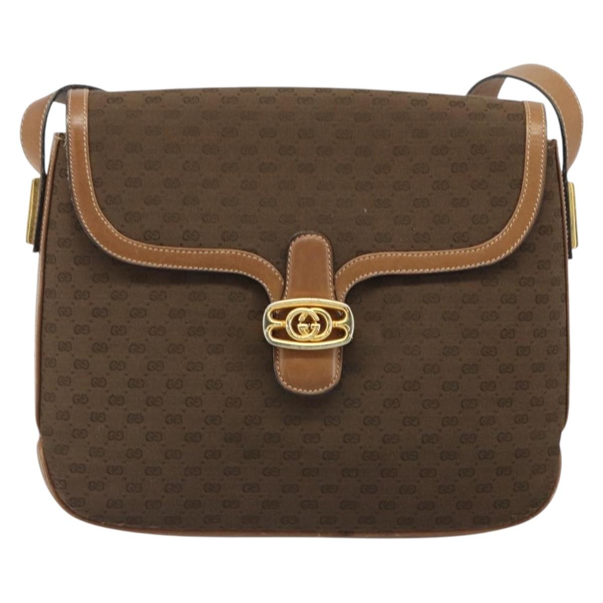GUCCI Micro GG Supreme Shoulder Bag PVC Brown Gold Auth mr2554A