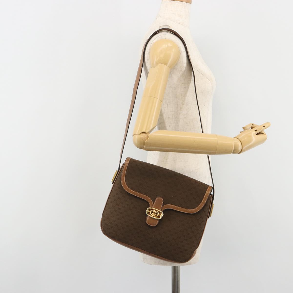 GUCCI Micro GG Supreme Shoulder Bag PVC Brown Gold Auth mr2554A