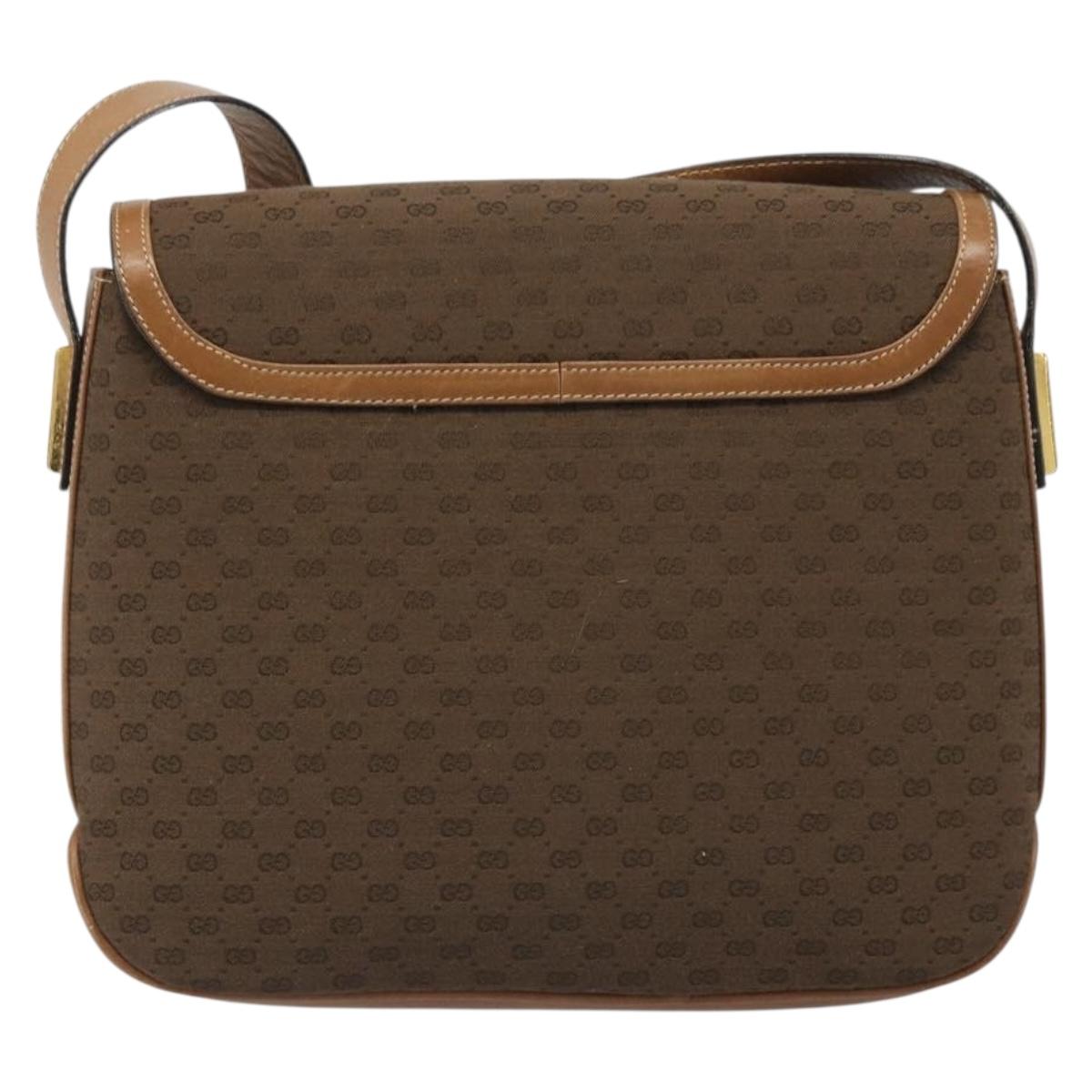 GUCCI Micro GG Supreme Shoulder Bag PVC Brown Gold Auth mr2554A
