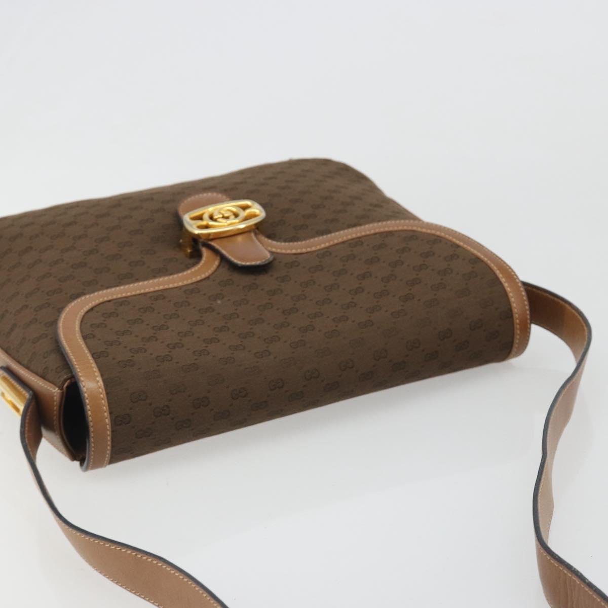 GUCCI Micro GG Supreme Shoulder Bag PVC Brown Gold Auth mr2554A