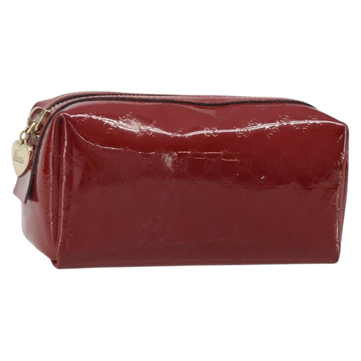 GUCCI Micro GG Supreme Pouch Patent leather Red Gold 153228 Auth mr2555
