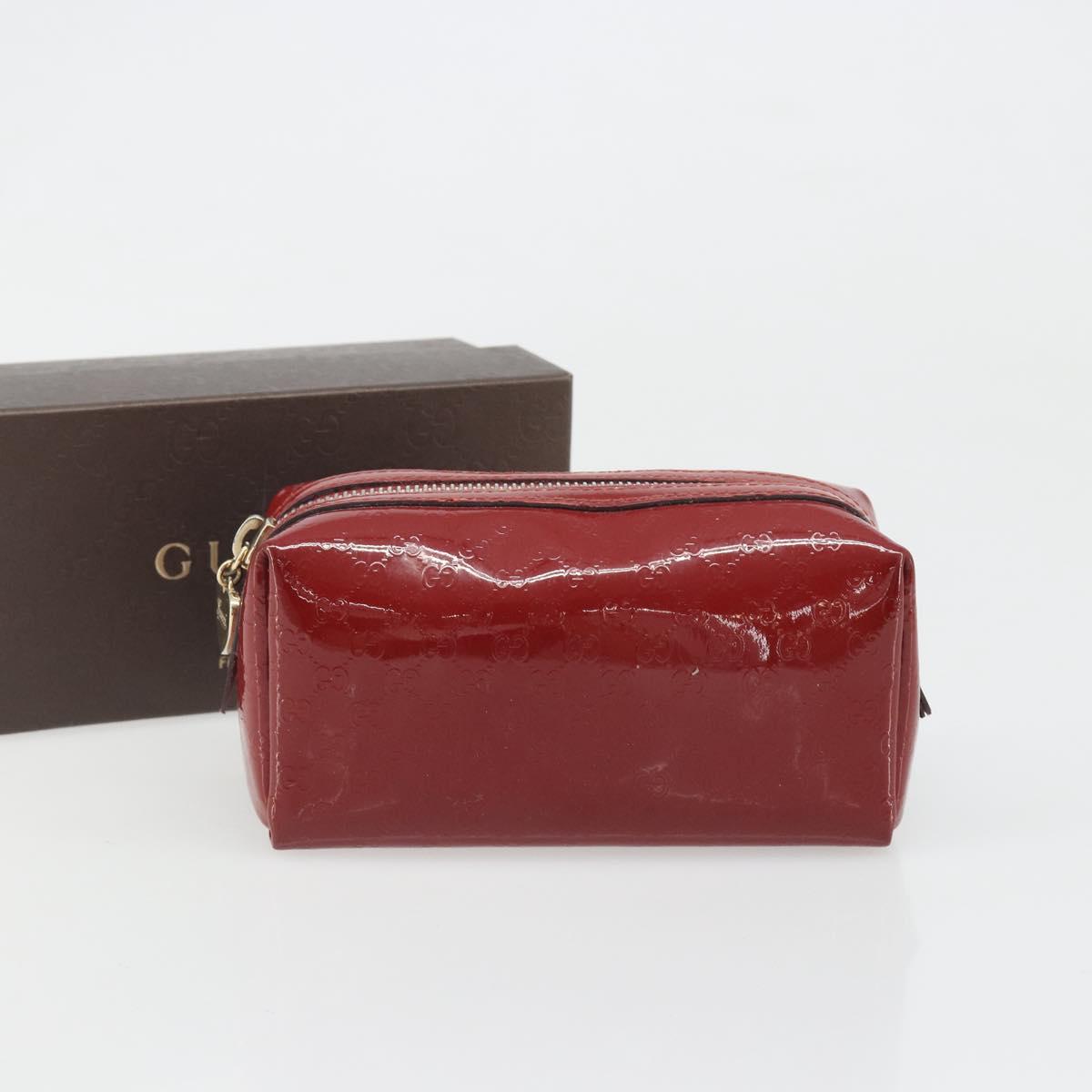 GUCCI Micro GG Supreme Pouch Patent leather Red Gold 153228 Auth mr2555