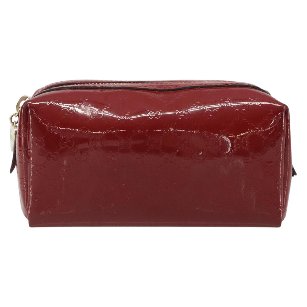 GUCCI Micro GG Supreme Pouch Patent leather Red Gold 153228 Auth mr2555