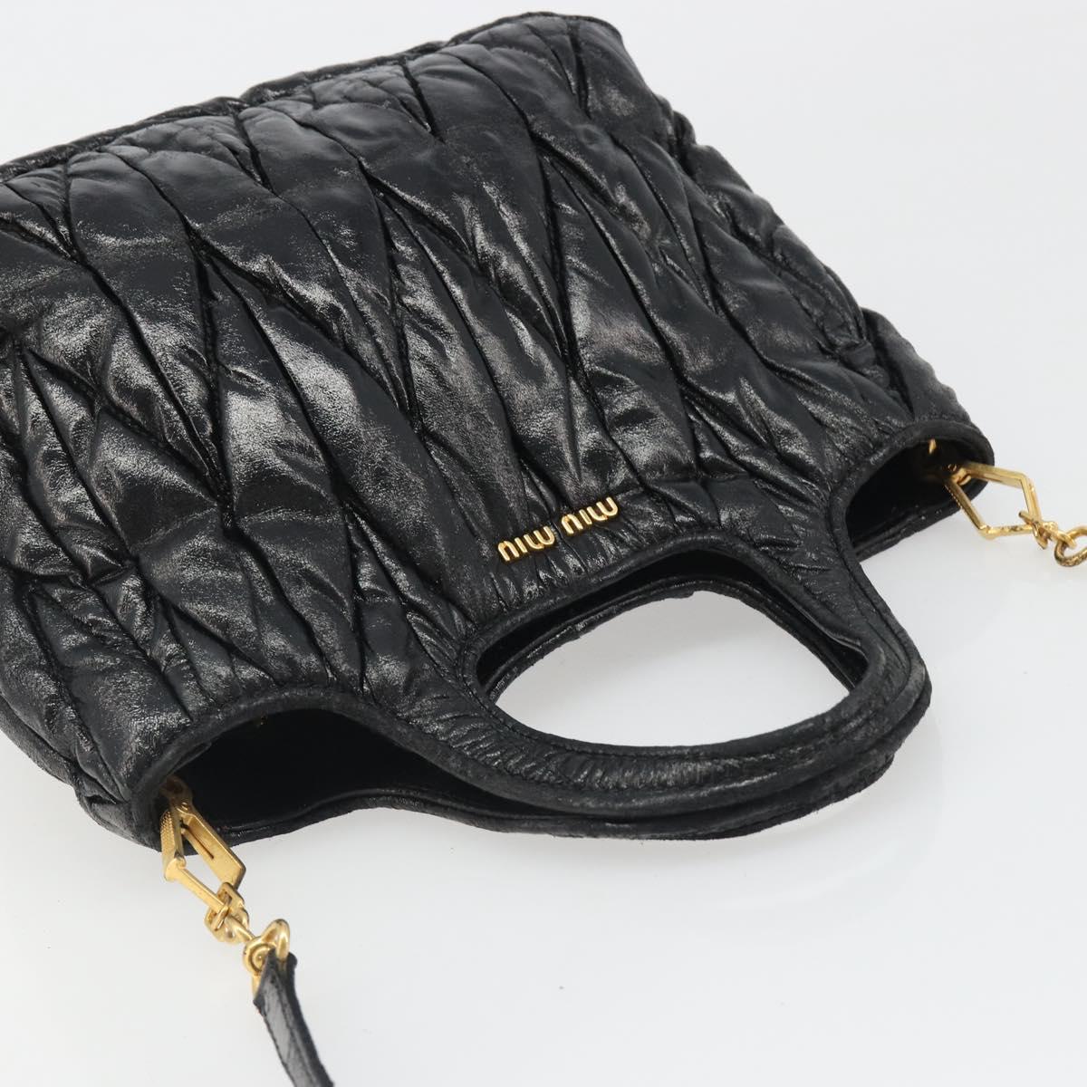 Miu Miu Hand Bag Leather 2way Black Gold Auth mr2556