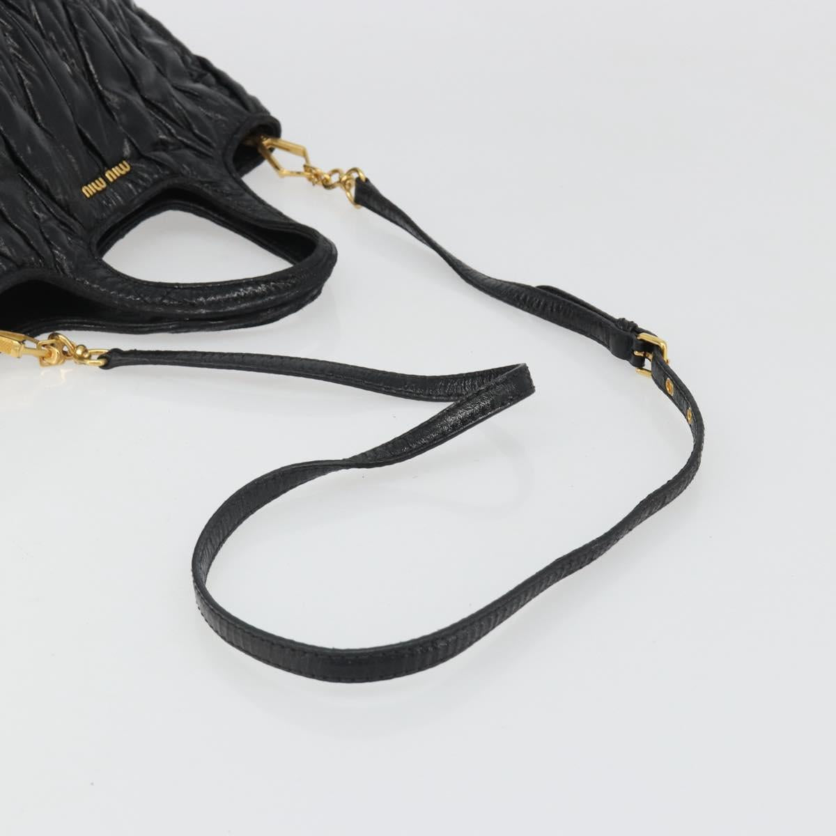 Miu Miu Hand Bag Leather 2way Black Gold Auth mr2556