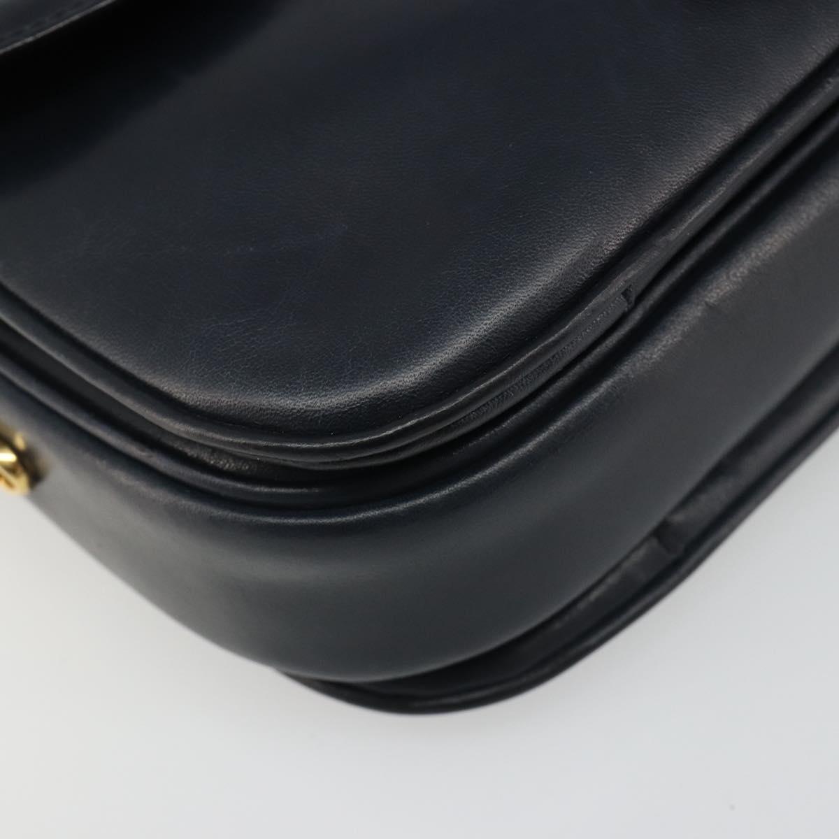 CELINE Shoulder Bag Leather Navy Gold Auth mr2557A