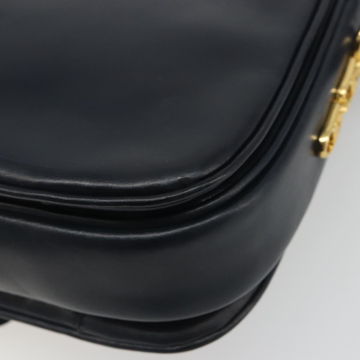 CELINE Shoulder Bag Leather Navy Gold Auth mr2557A