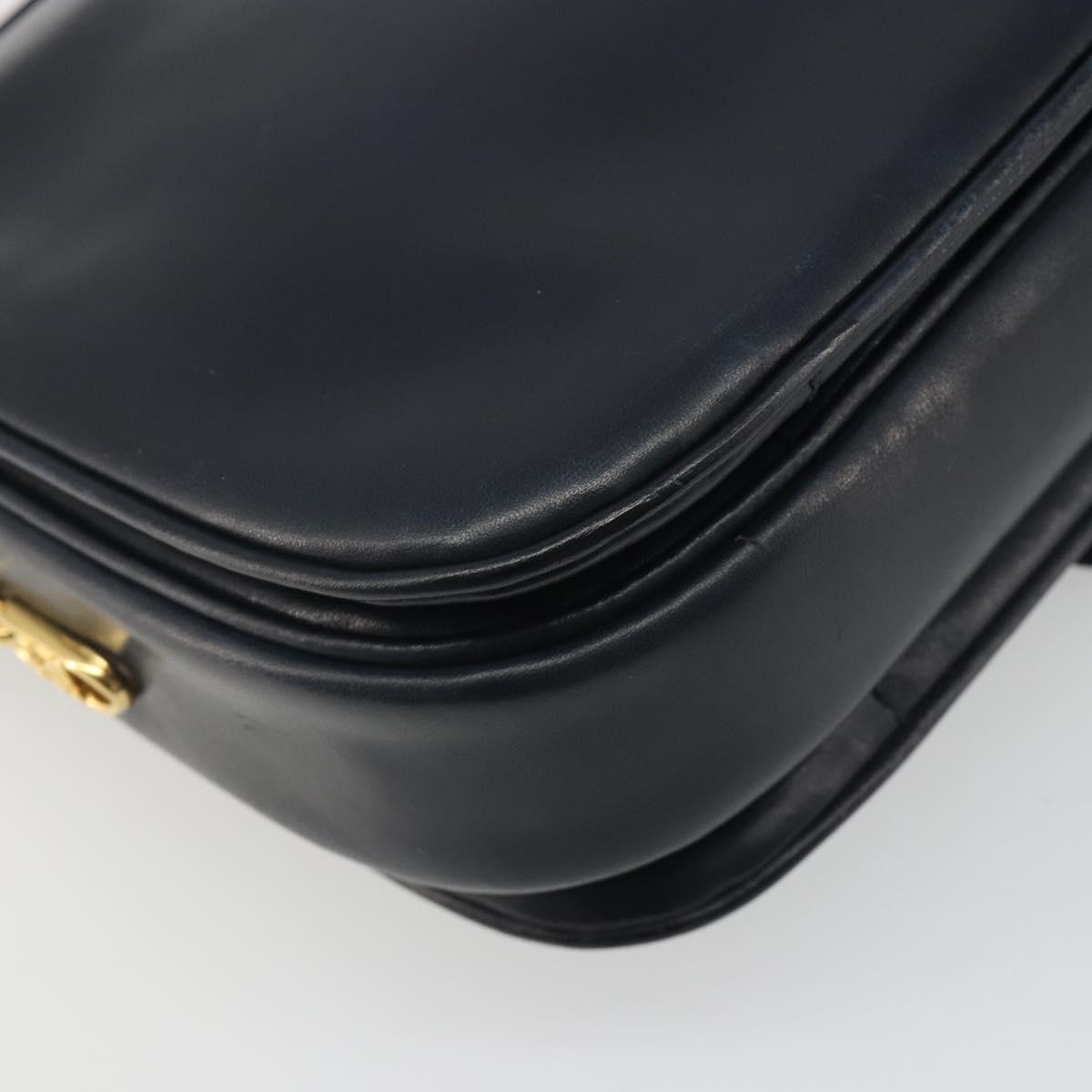 CELINE Shoulder Bag Leather Navy Gold Auth mr2557A