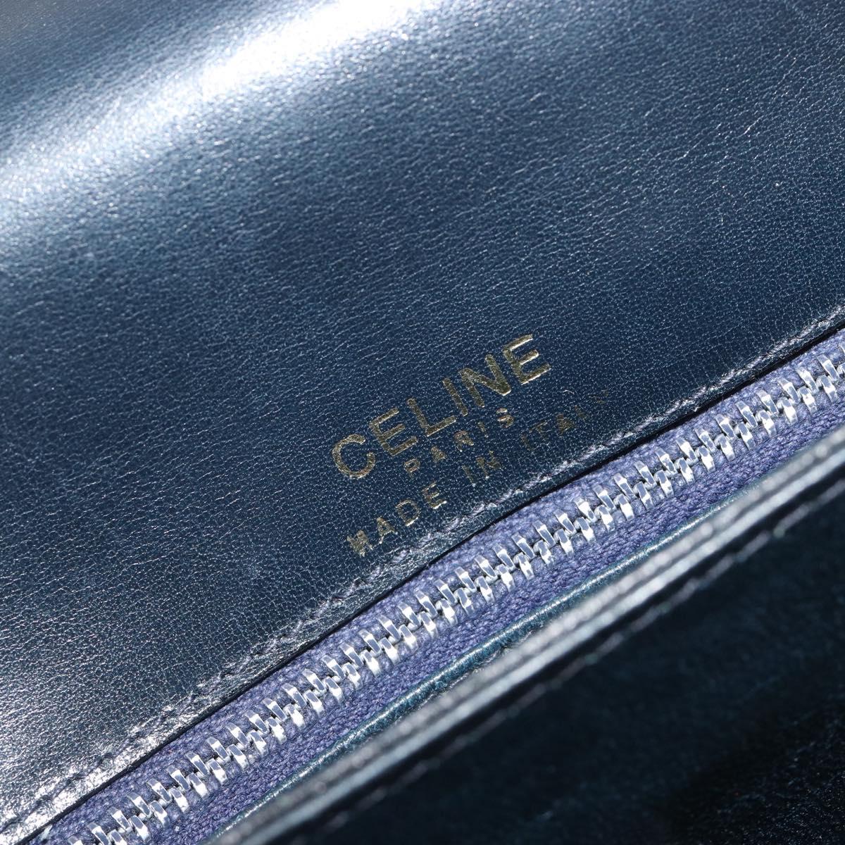 CELINE Shoulder Bag Leather Navy Gold Auth mr2557A