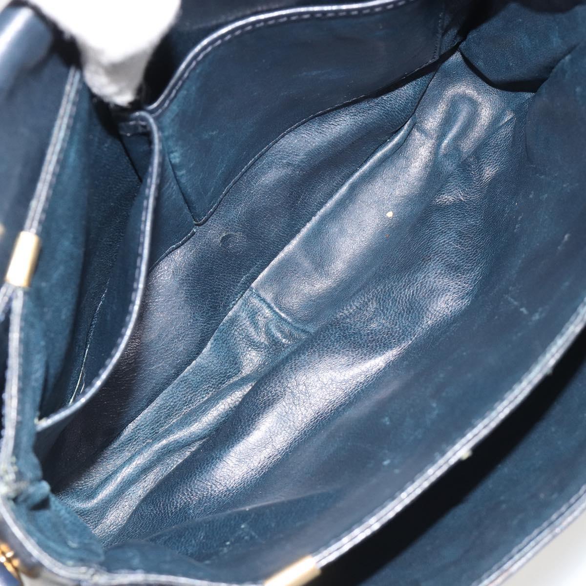 CELINE Shoulder Bag Leather Navy Gold Auth mr2557A