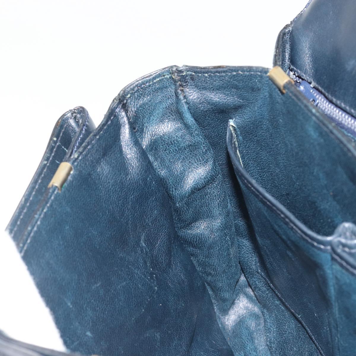 CELINE Shoulder Bag Leather Navy Gold Auth mr2557A