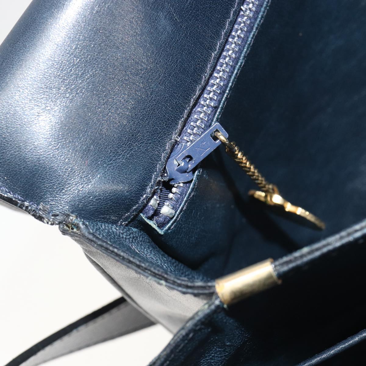 CELINE Shoulder Bag Leather Navy Gold Auth mr2557A