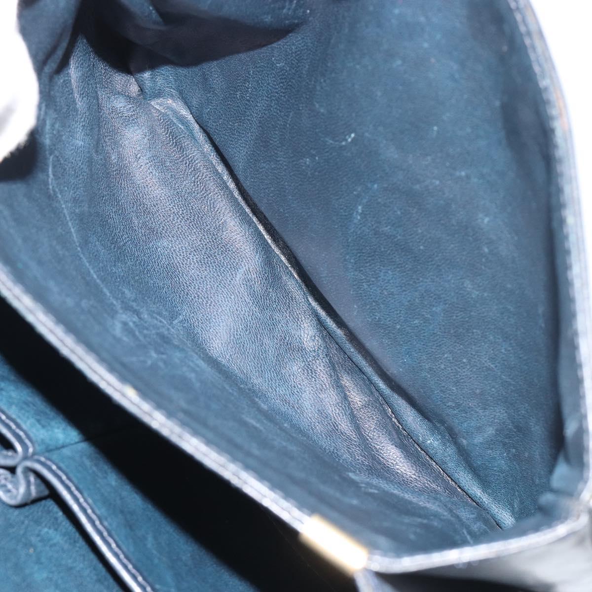 CELINE Shoulder Bag Leather Navy Gold Auth mr2557A