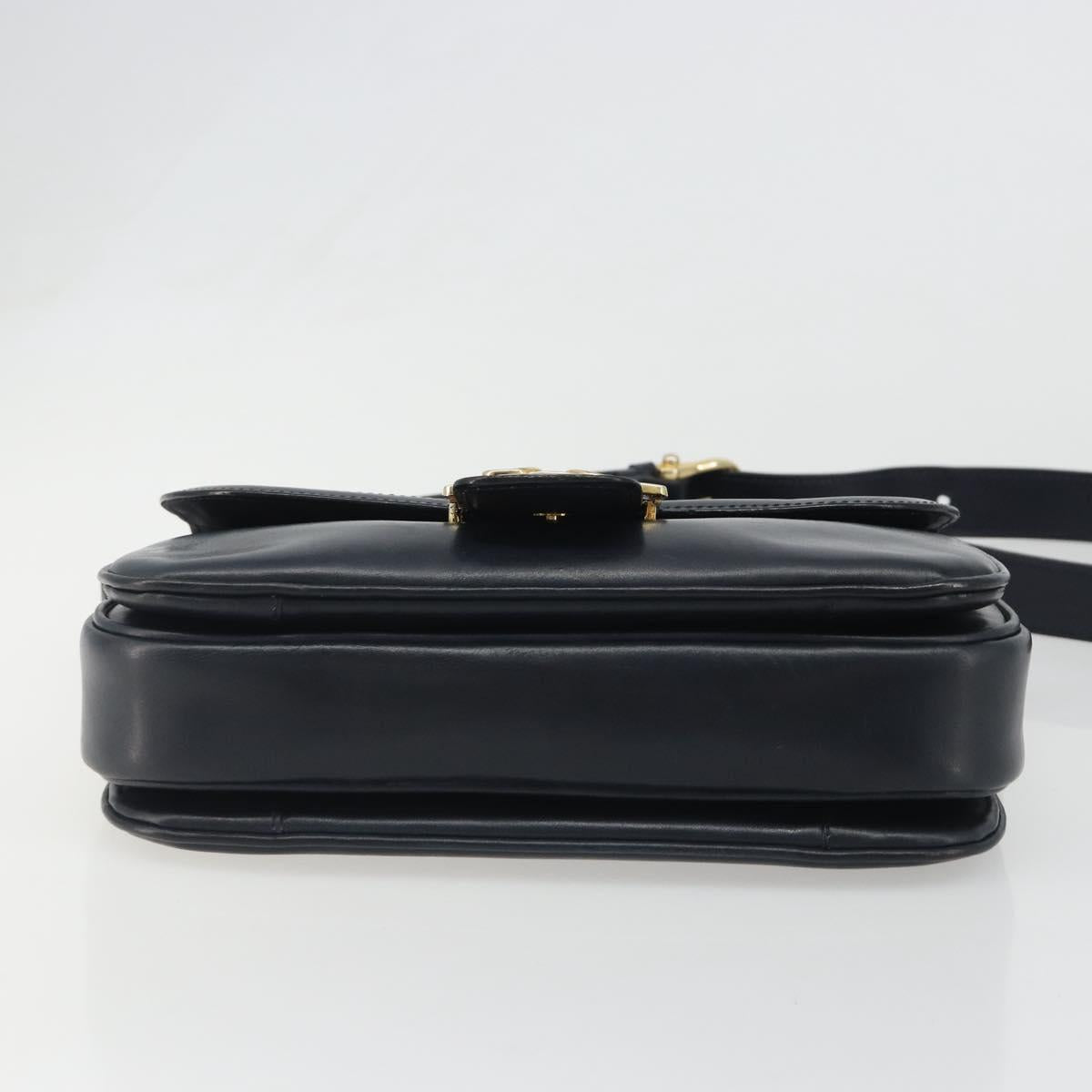 CELINE Shoulder Bag Leather Navy Gold Auth mr2557A