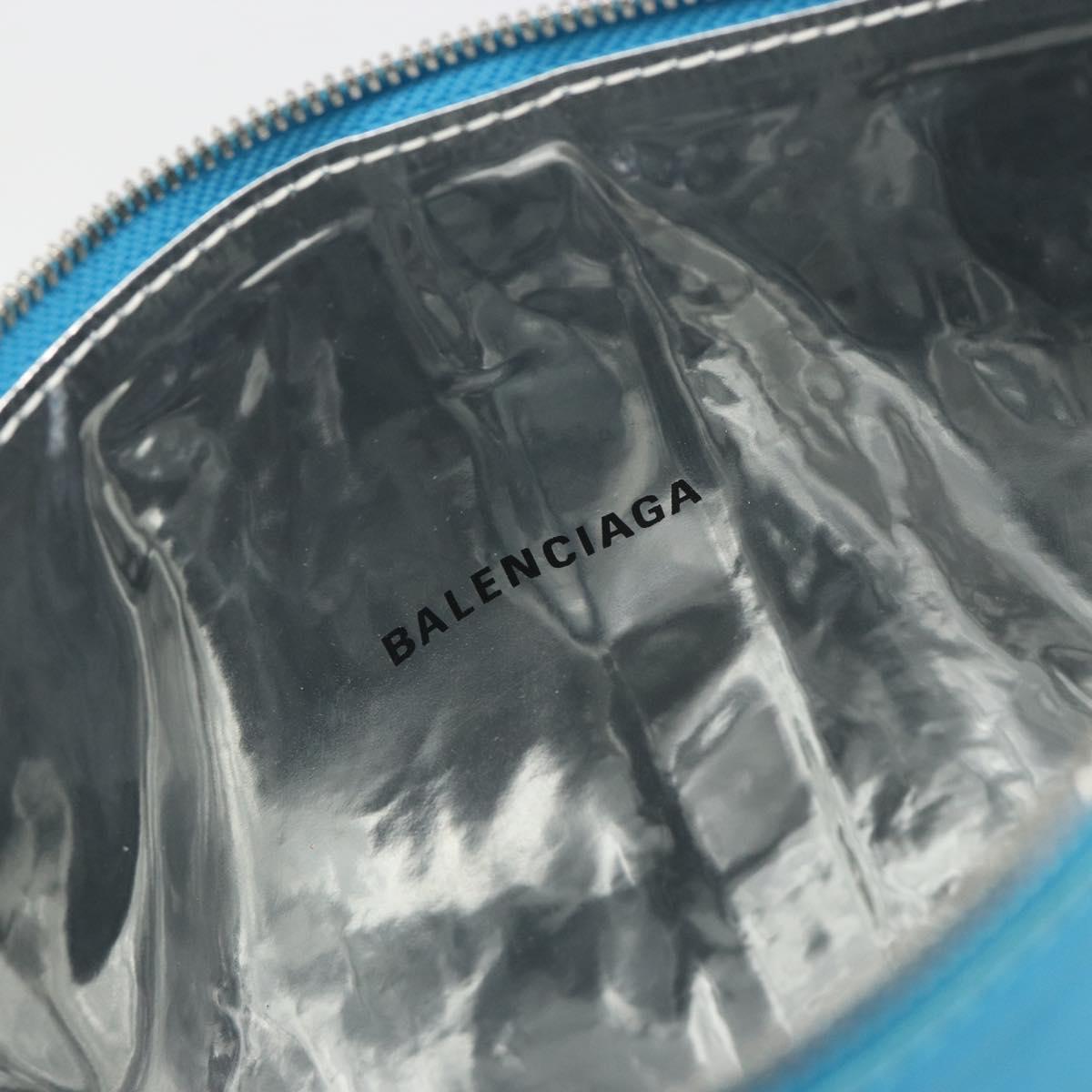 BALENCIAGA MAXI PACK Clutch Bag Leather Blue Silver Auth mr2558A