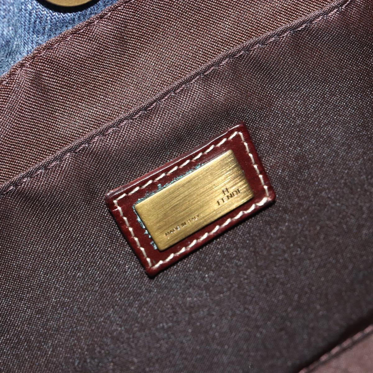 FENDI Shoulder Bag Denim Blue Gold Auth mr2559A