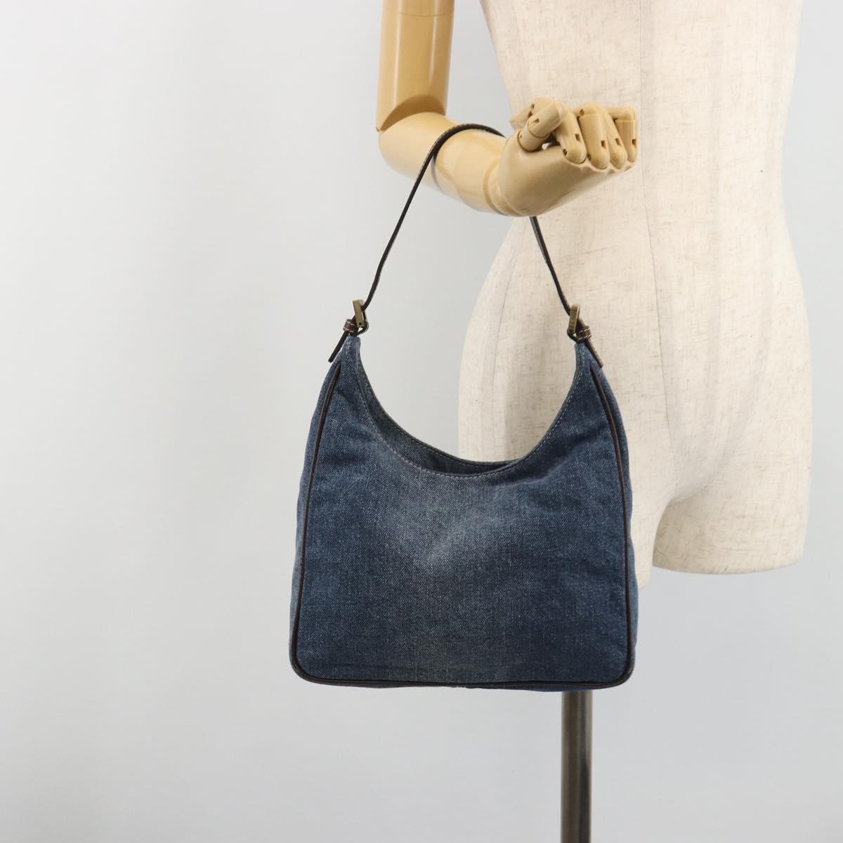 FENDI Shoulder Bag Denim Blue Gold Auth mr2559A