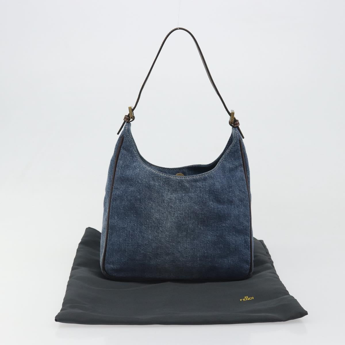FENDI Shoulder Bag Denim Blue Gold Auth mr2559A