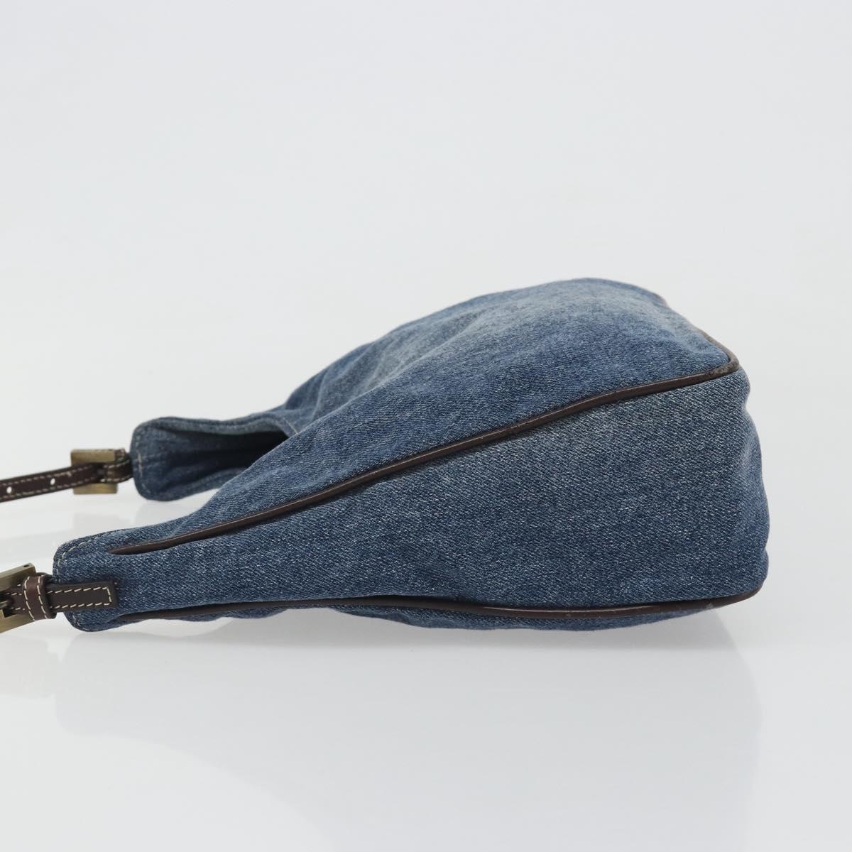 FENDI Shoulder Bag Denim Blue Gold Auth mr2559A