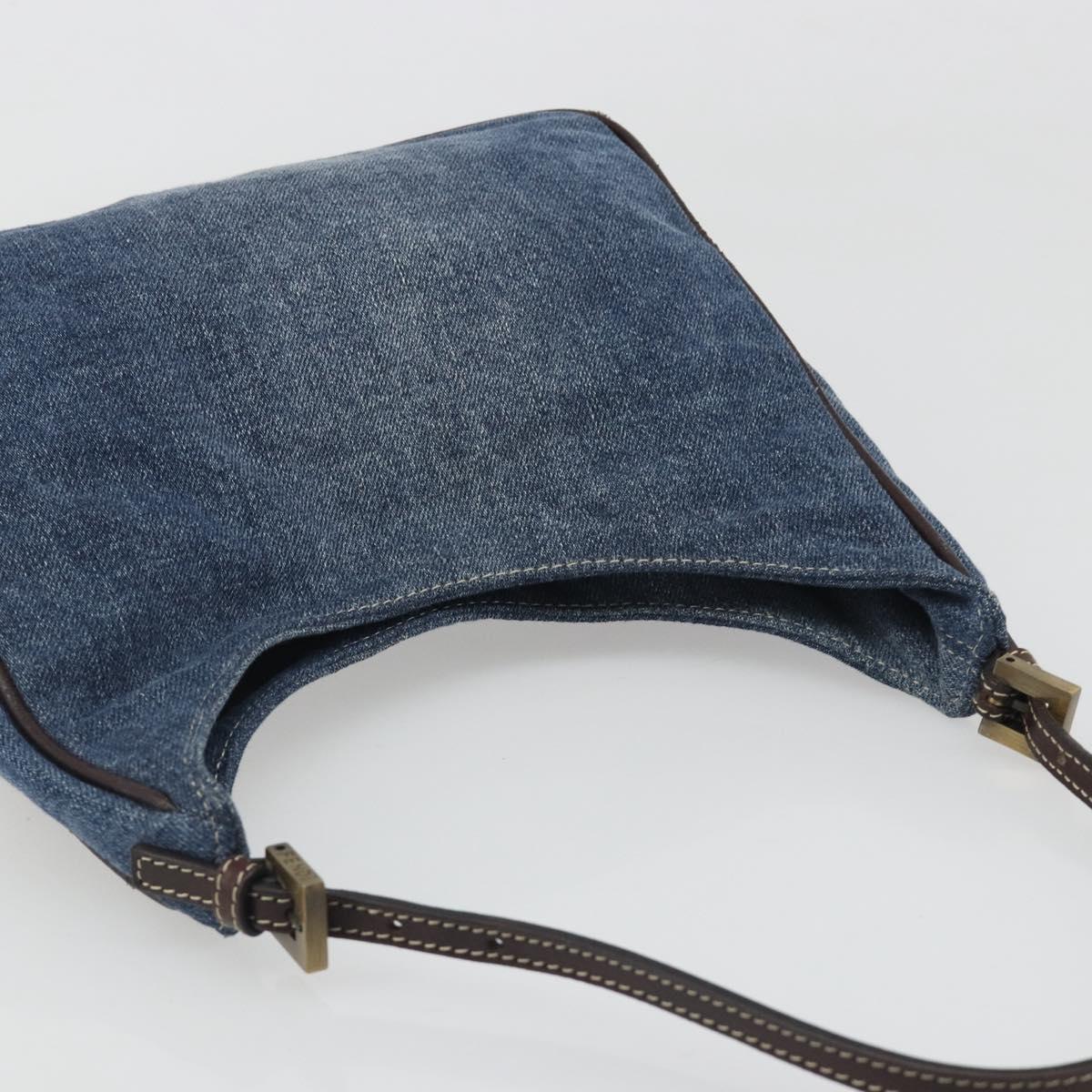 FENDI Shoulder Bag Denim Blue Gold Auth mr2559A