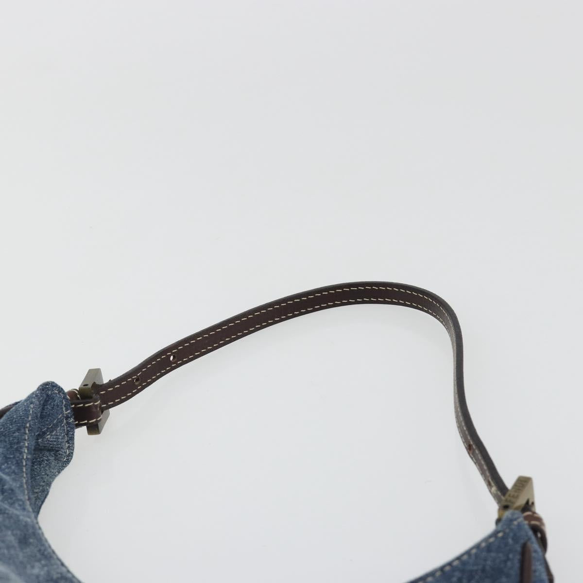 FENDI Shoulder Bag Denim Blue Gold Auth mr2559A